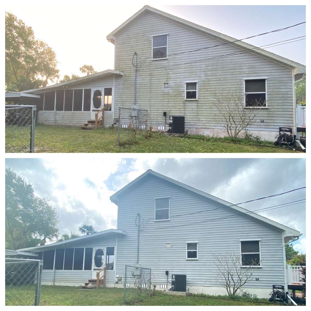 pressure washing a house